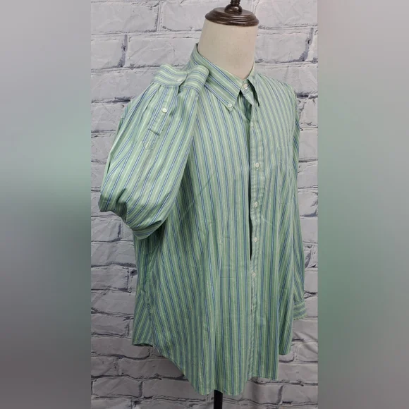 Ralph Lauren Men's Classic Fit Button Down Shirt Green Striped Smooth XXL 2XL - Picture 8 of 14